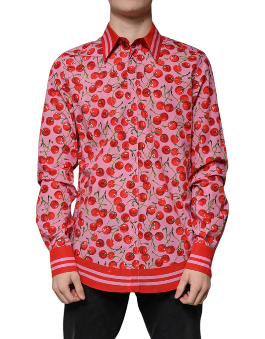 Dolce & Gabbana Pink Cherry Cotton Formal MARTINI Dress Shirt Dolce & Gabbana