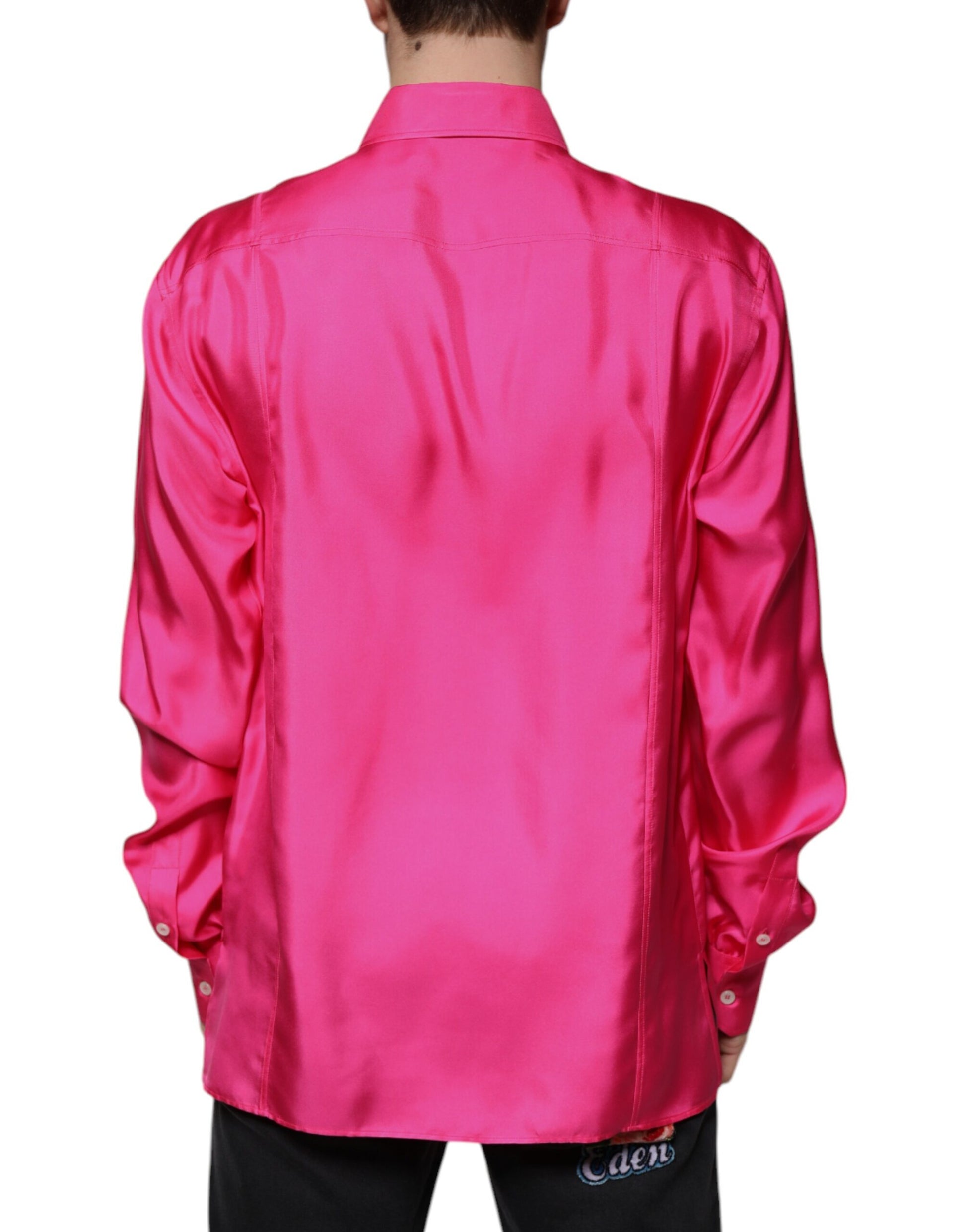 Dolce & Gabbana Pink Silk Collared Button Down Men Shirt Dolce & Gabbana