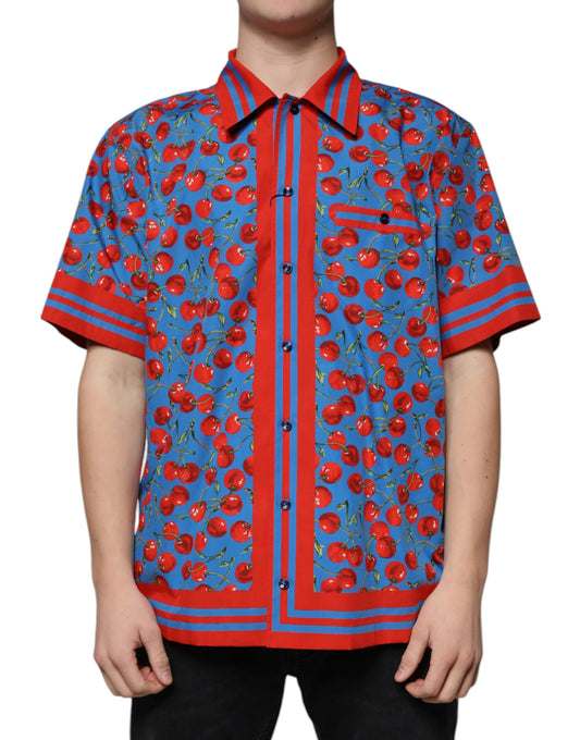 Dolce & Gabbana Blue Cherry Cotton Button Down Casual Shirt Dolce & Gabbana