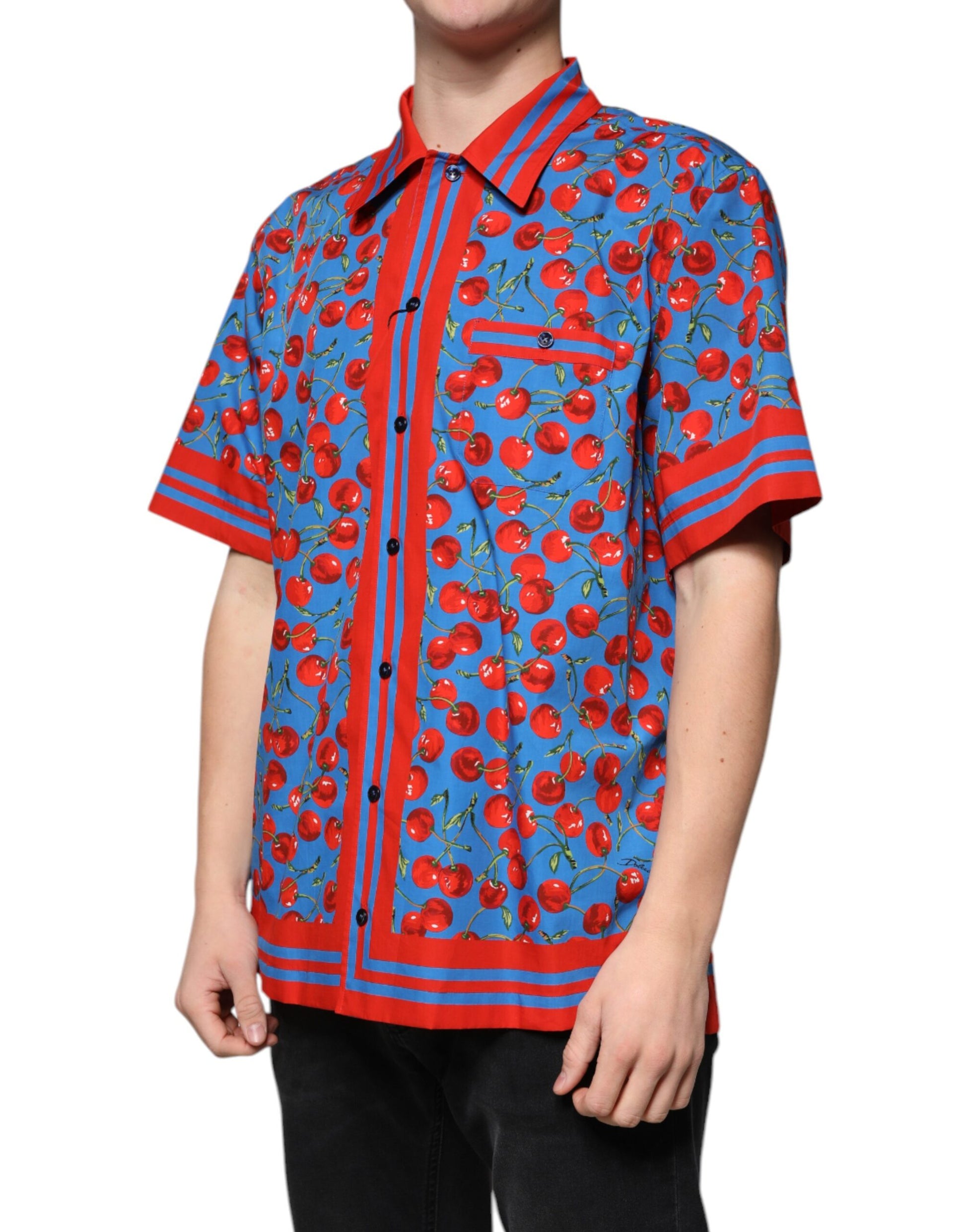 Dolce & Gabbana Blue Cherry Cotton Button Down Casual Shirt Dolce & Gabbana