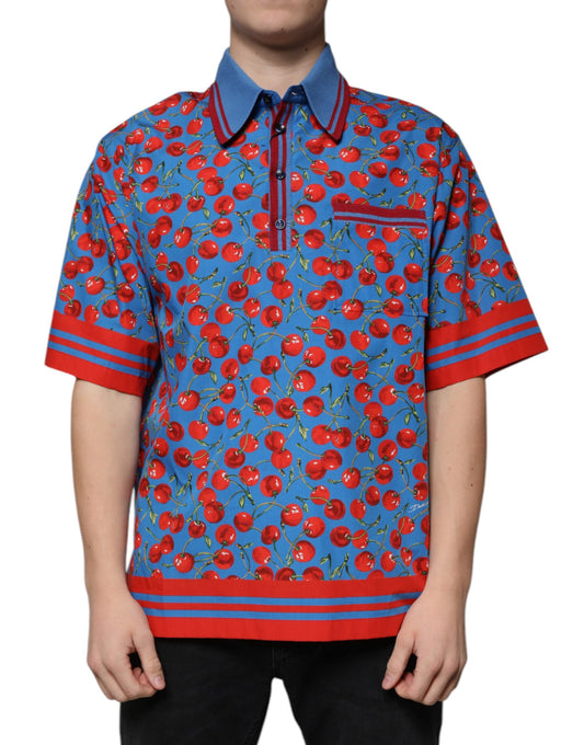 Dolce & Gabbana Blue Cherry Cotton Collared Men Polo T-shirt Dolce & Gabbana