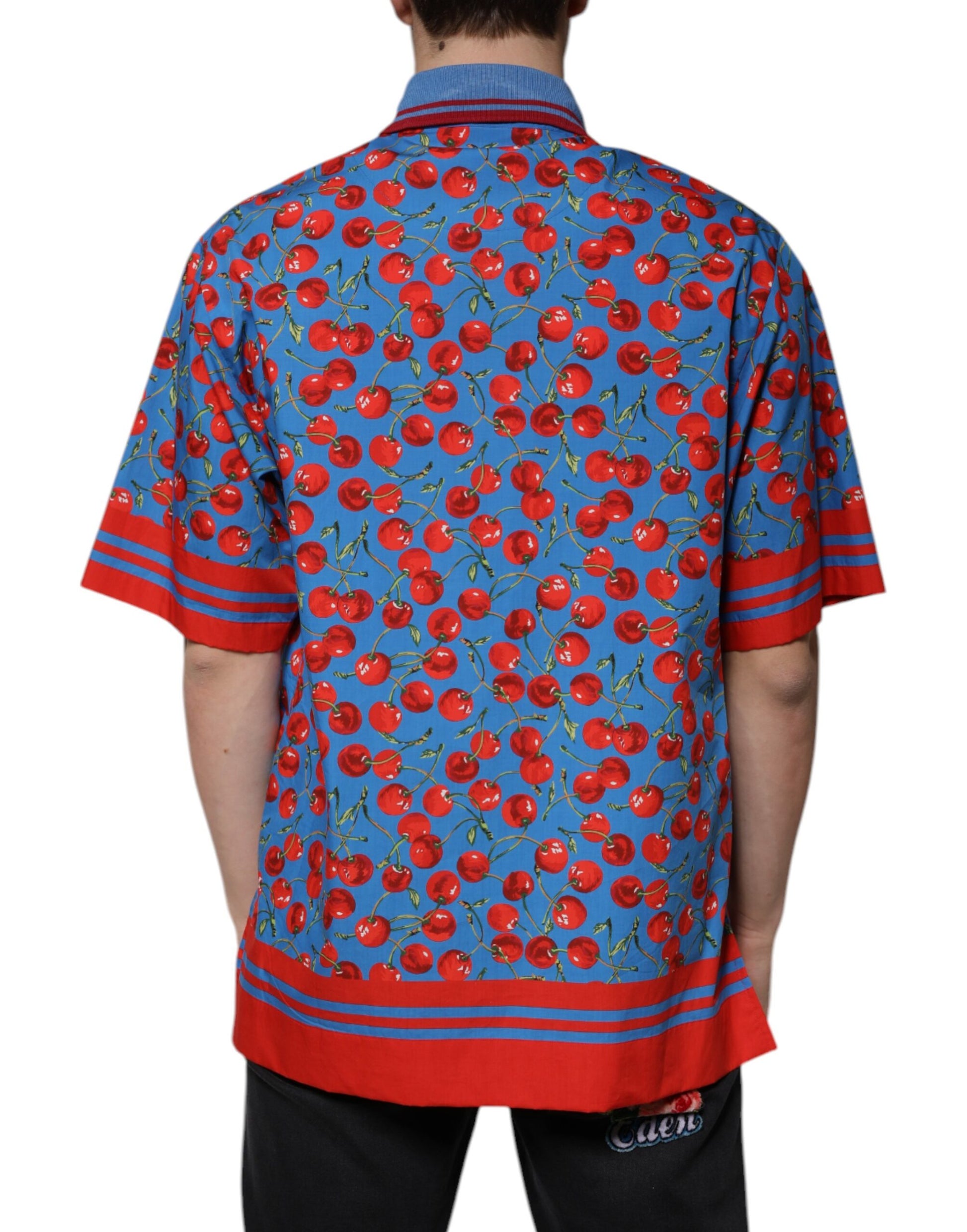 Dolce & Gabbana Blue Cherry Cotton Collared Men Polo T-shirt Dolce & Gabbana