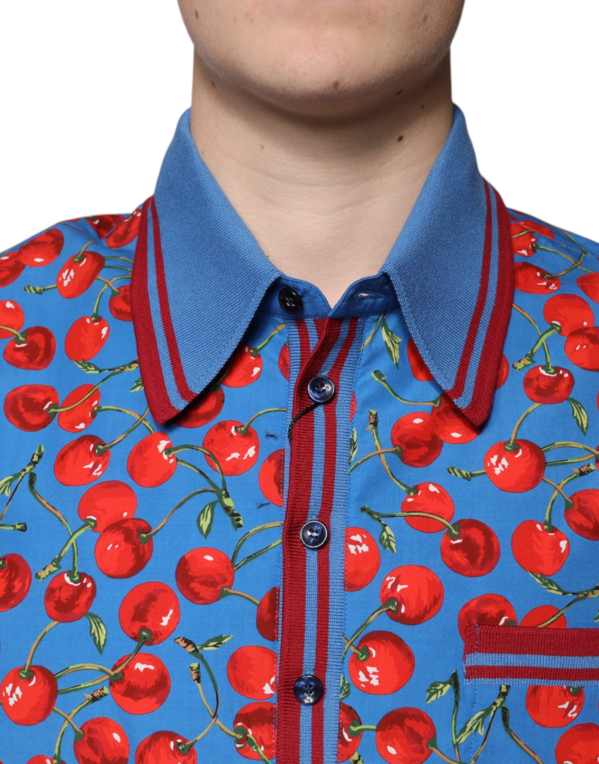Dolce & Gabbana Blue Cherry Cotton Collared Men Polo T-shirt Dolce & Gabbana