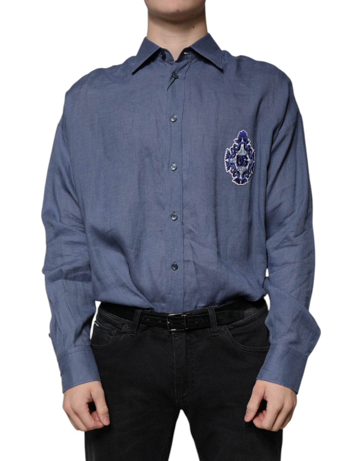 Dolce & Gabbana Blue Logo Long Sleeve Button Down Casual Shirt - Eljoys Fashion 