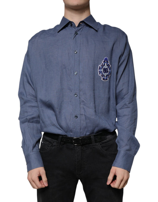 Dolce & Gabbana Blue Logo Long Sleeve Button Down Casual Shirt Dolce & Gabbana
