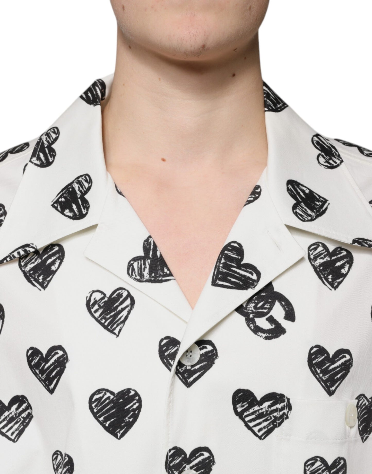 Dolce & Gabbana White Heart Print Short Sleeve Casual Shirt Dolce & Gabbana
