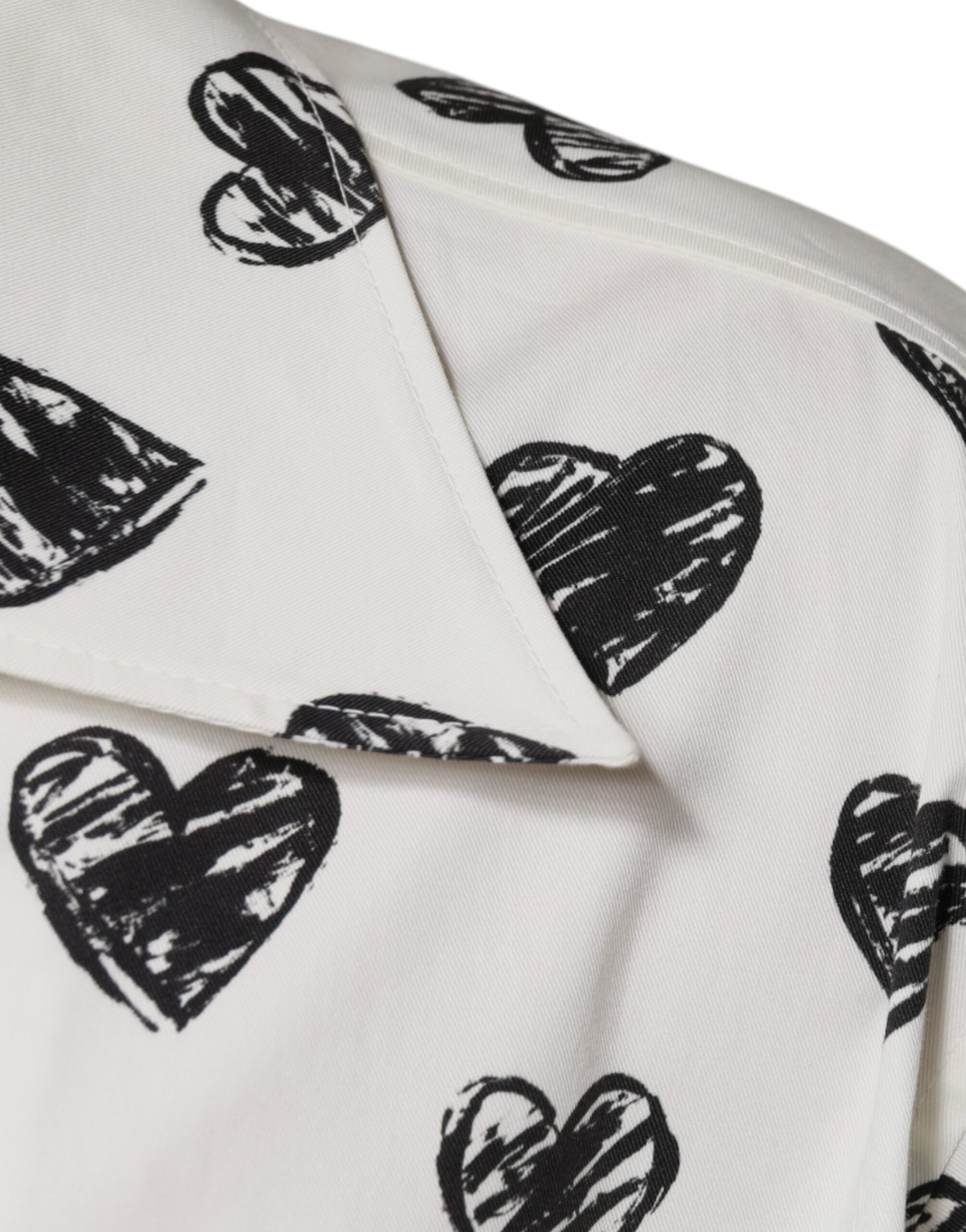 Dolce & Gabbana White Heart Print Short Sleeve Casual Shirt Dolce & Gabbana