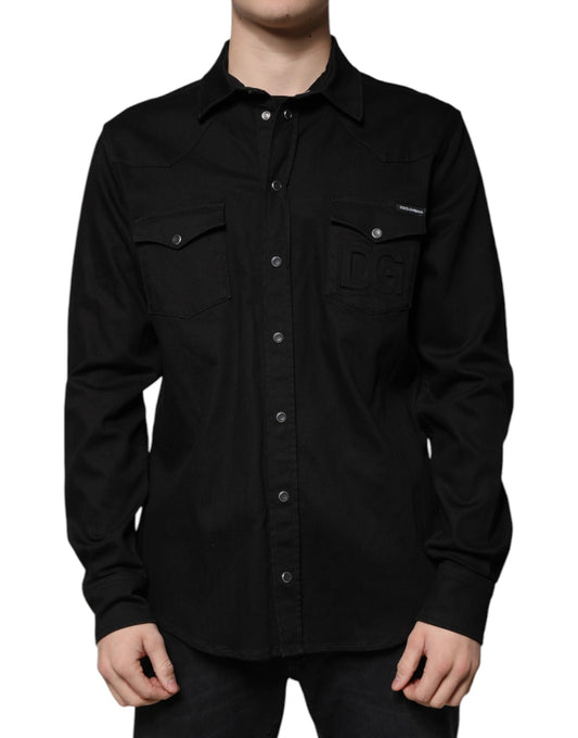 Dolce & Gabbana Black Cotton Collared Button Down Shirt Dolce & Gabbana