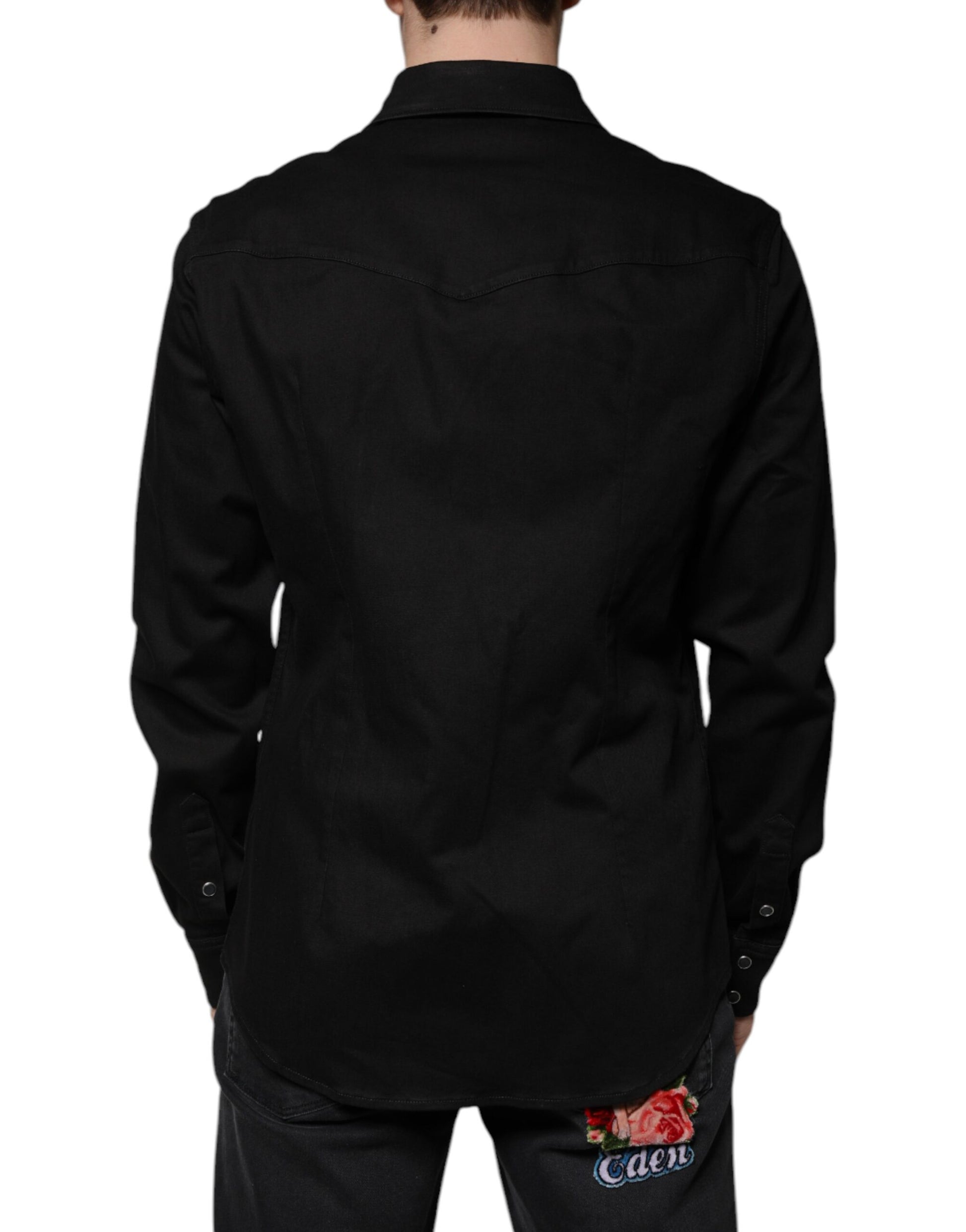 Dolce & Gabbana Black Cotton Collared Button Down Shirt Dolce & Gabbana