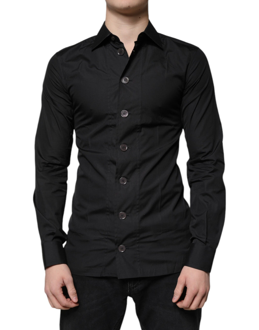 Dolce & Gabbana Black Cotton Formal Long Sleeves Dress Shirt - Eljoys Fashion 