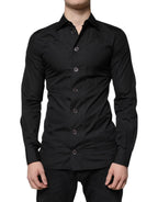 Dolce & Gabbana Black Cotton Formal Long Sleeves Dress Shirt - Eljoys Fashion 