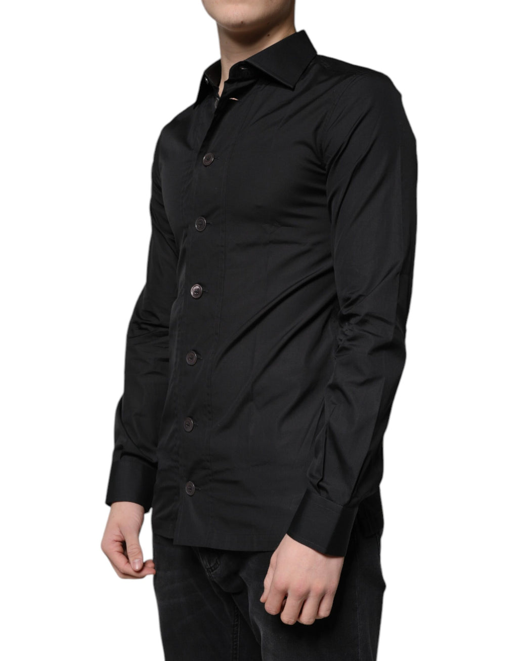 Dolce & Gabbana Black Cotton Formal Long Sleeves Dress Shirt - Eljoys Fashion 