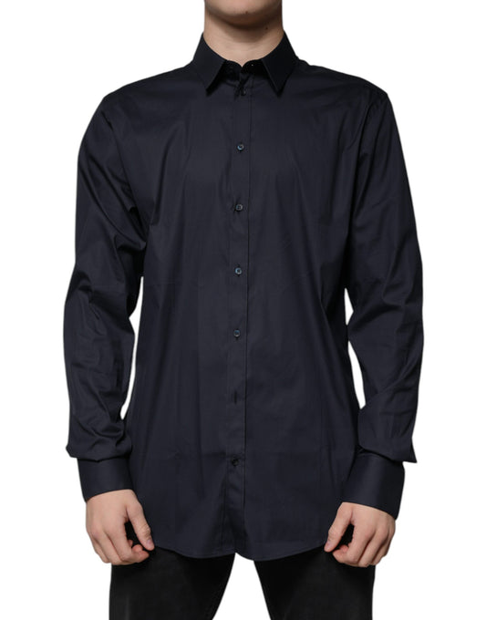 Dolce & Gabbana Black Cotton Blend Formal GOLD Dress Shirt Dolce & Gabbana