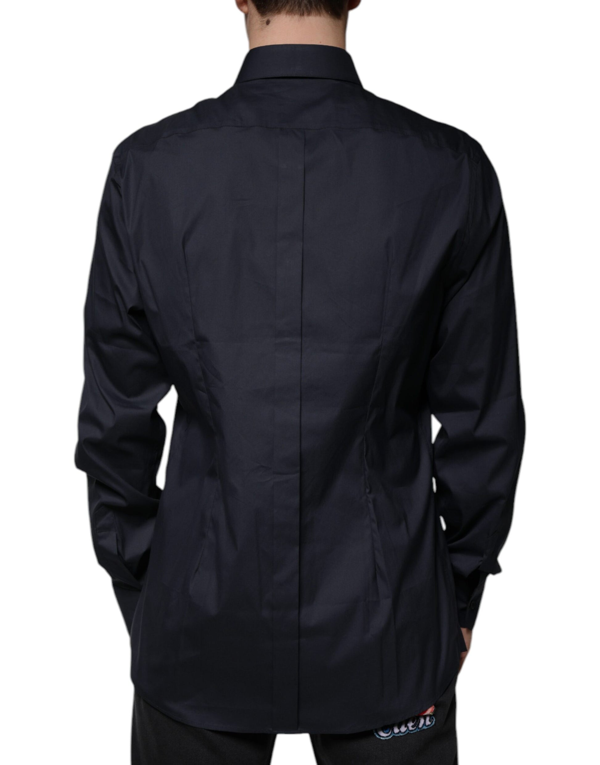 Dolce & Gabbana Black Cotton Blend Formal GOLD Dress Shirt Dolce & Gabbana