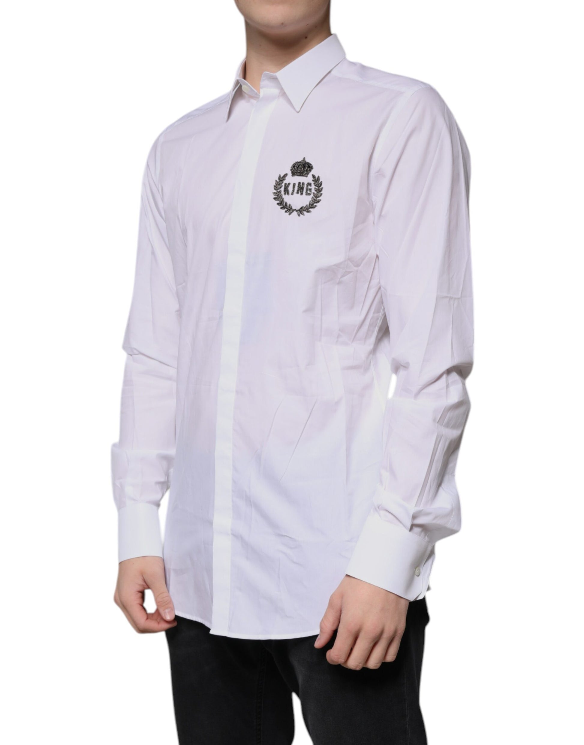 Dolce & Gabbana White Cotton Logo Formal Men GOLD Dress Shirt Dolce & Gabbana
