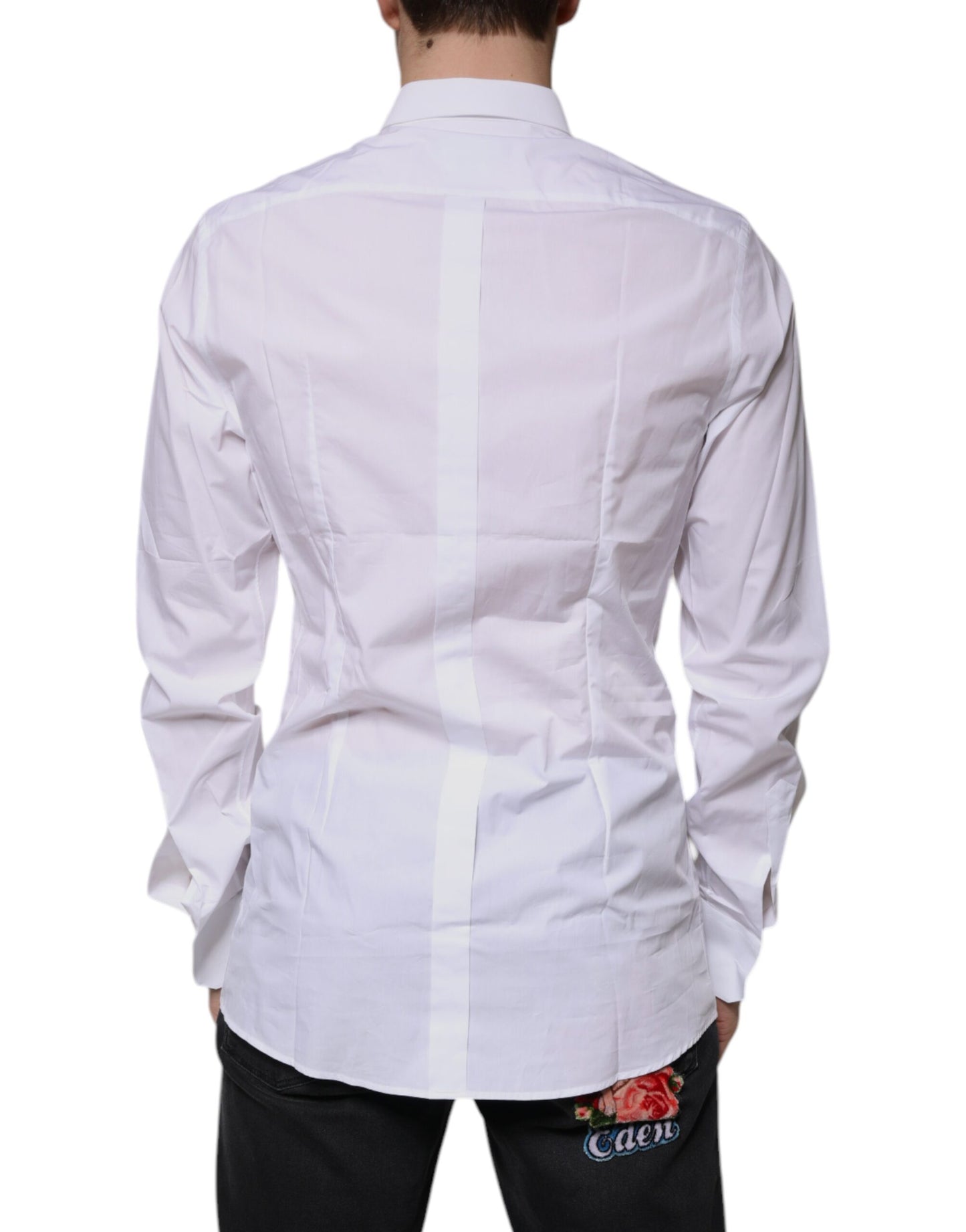 Dolce & Gabbana White Cotton Logo Formal Men GOLD Dress Shirt Dolce & Gabbana