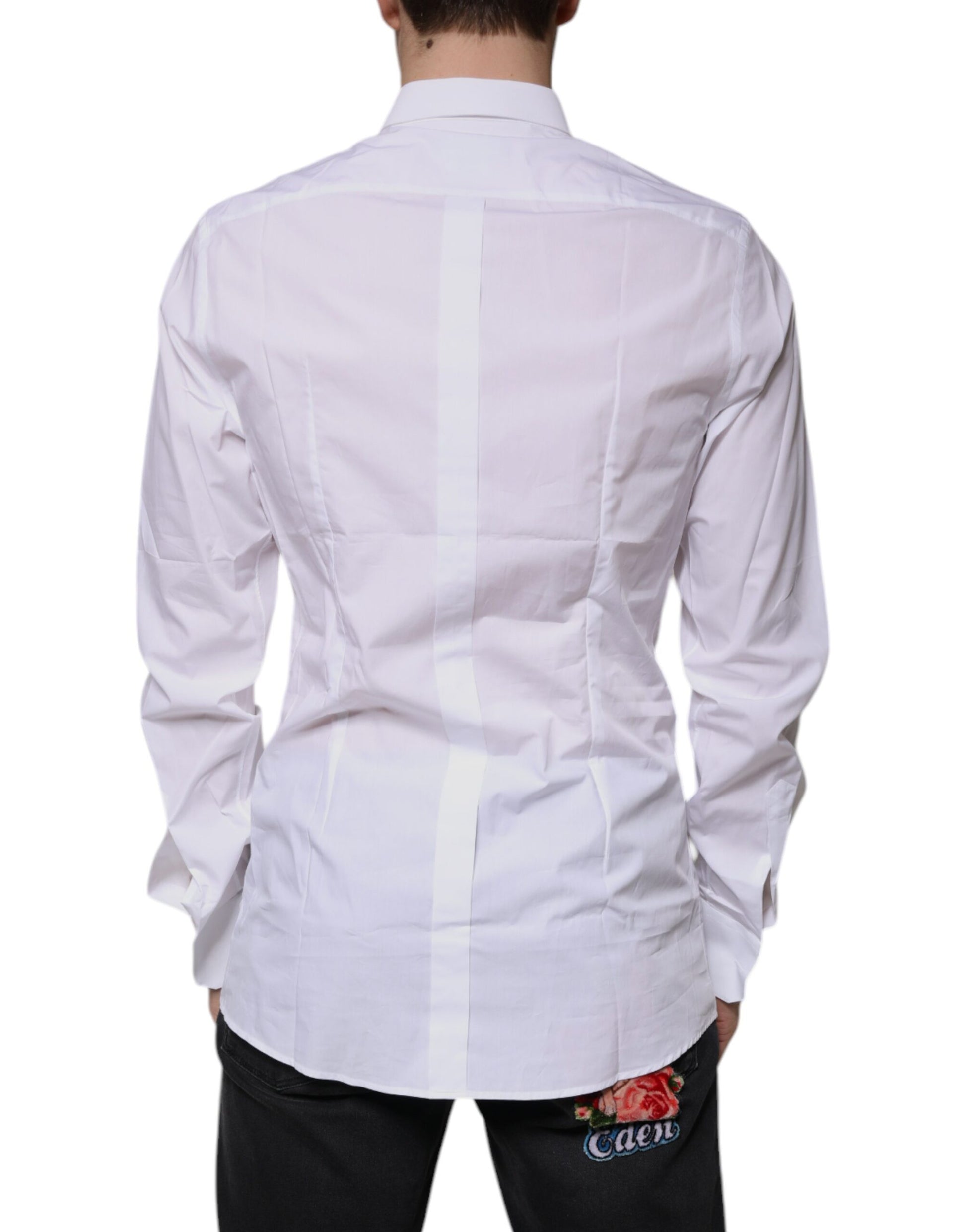 Dolce & Gabbana White Cotton Logo Formal Men GOLD Dress Shirt Dolce & Gabbana