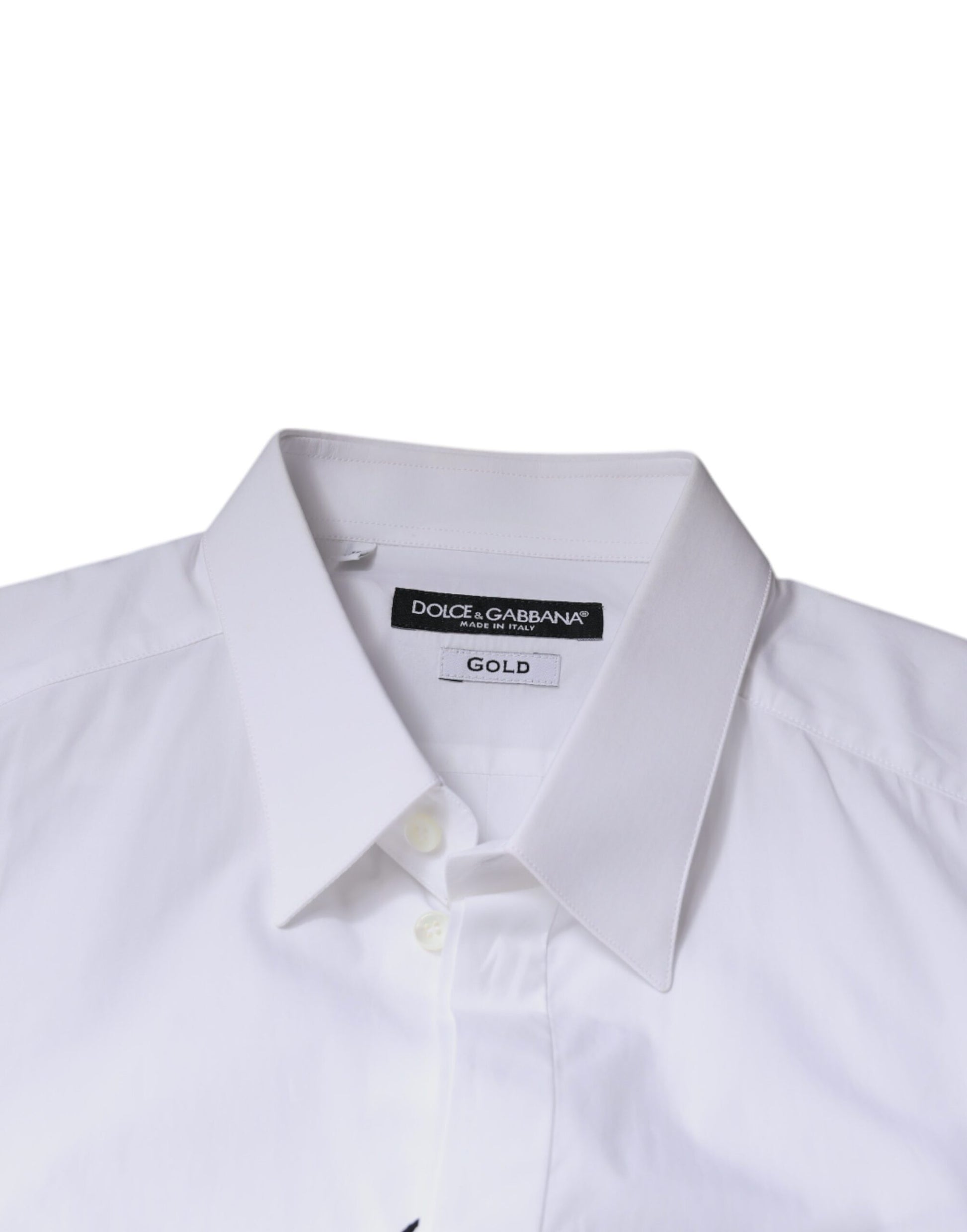Dolce & Gabbana White Cotton Logo Formal Men GOLD Dress Shirt Dolce & Gabbana