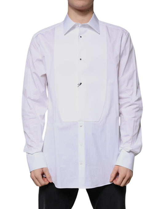 Dolce & Gabbana White Bib Cotton Poplin GOLD Formal Shirt Dolce & Gabbana