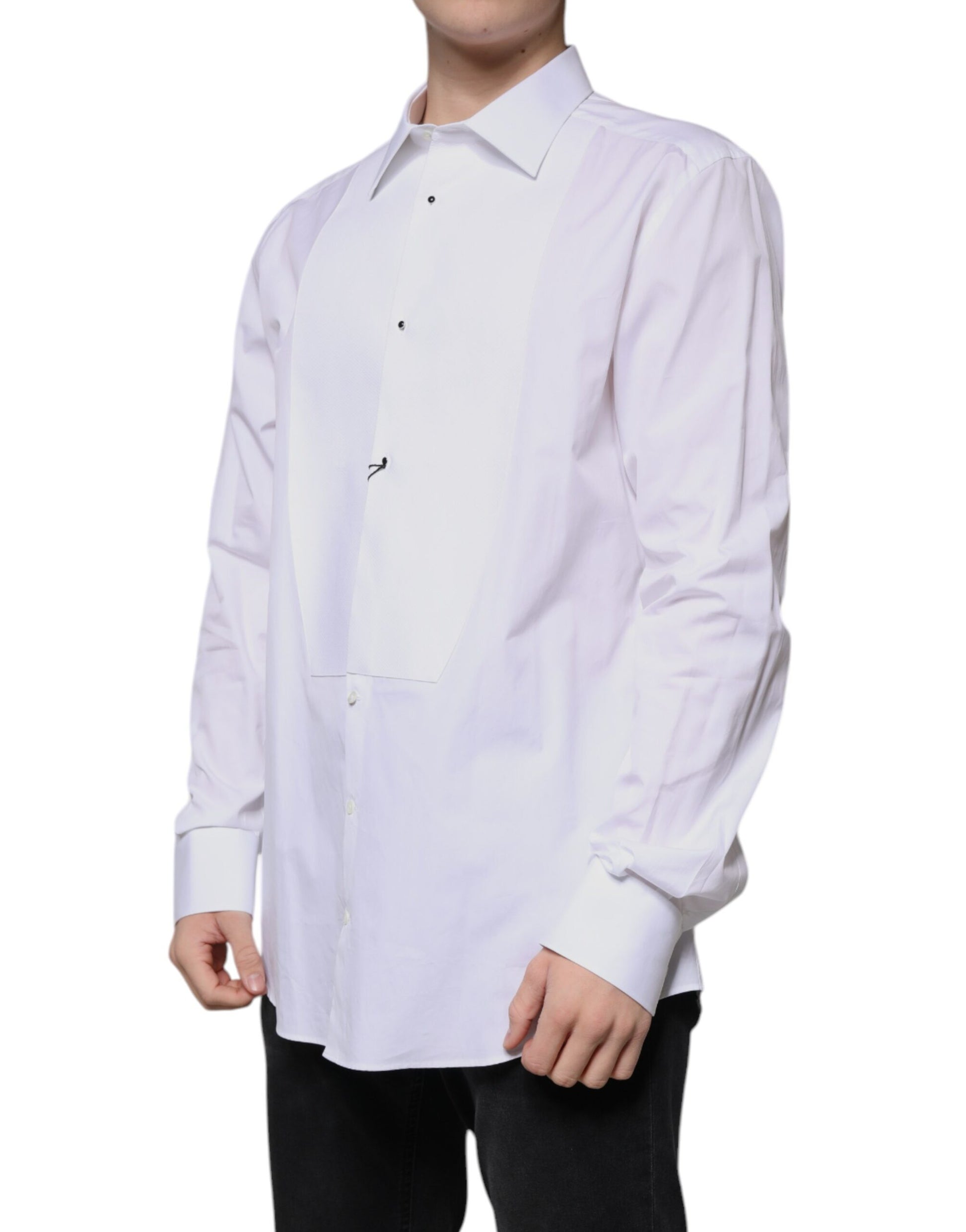 Dolce & Gabbana White Bib Cotton Poplin GOLD Formal Shirt Dolce & Gabbana