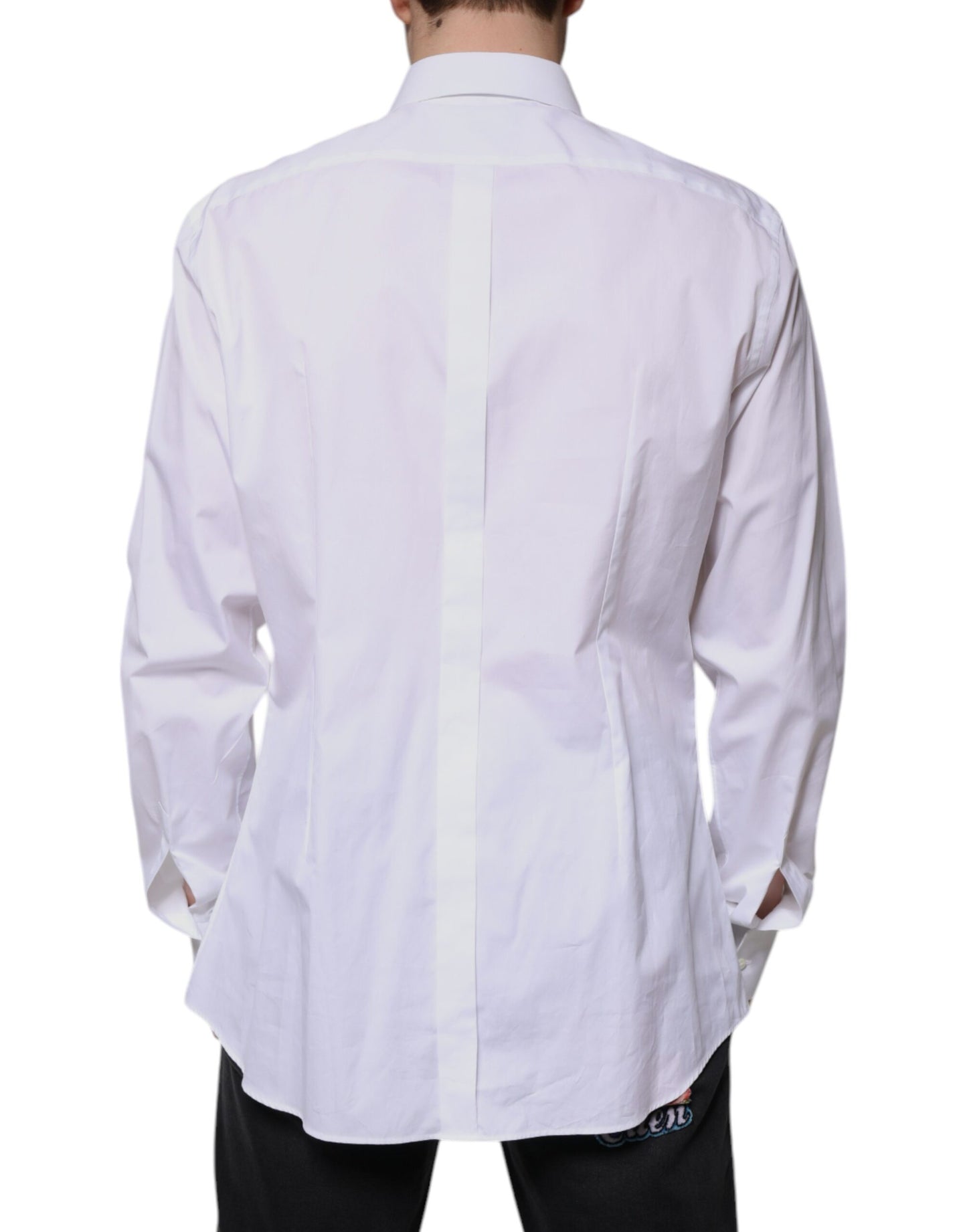 Dolce & Gabbana White Bib Cotton Poplin GOLD Formal Shirt Dolce & Gabbana