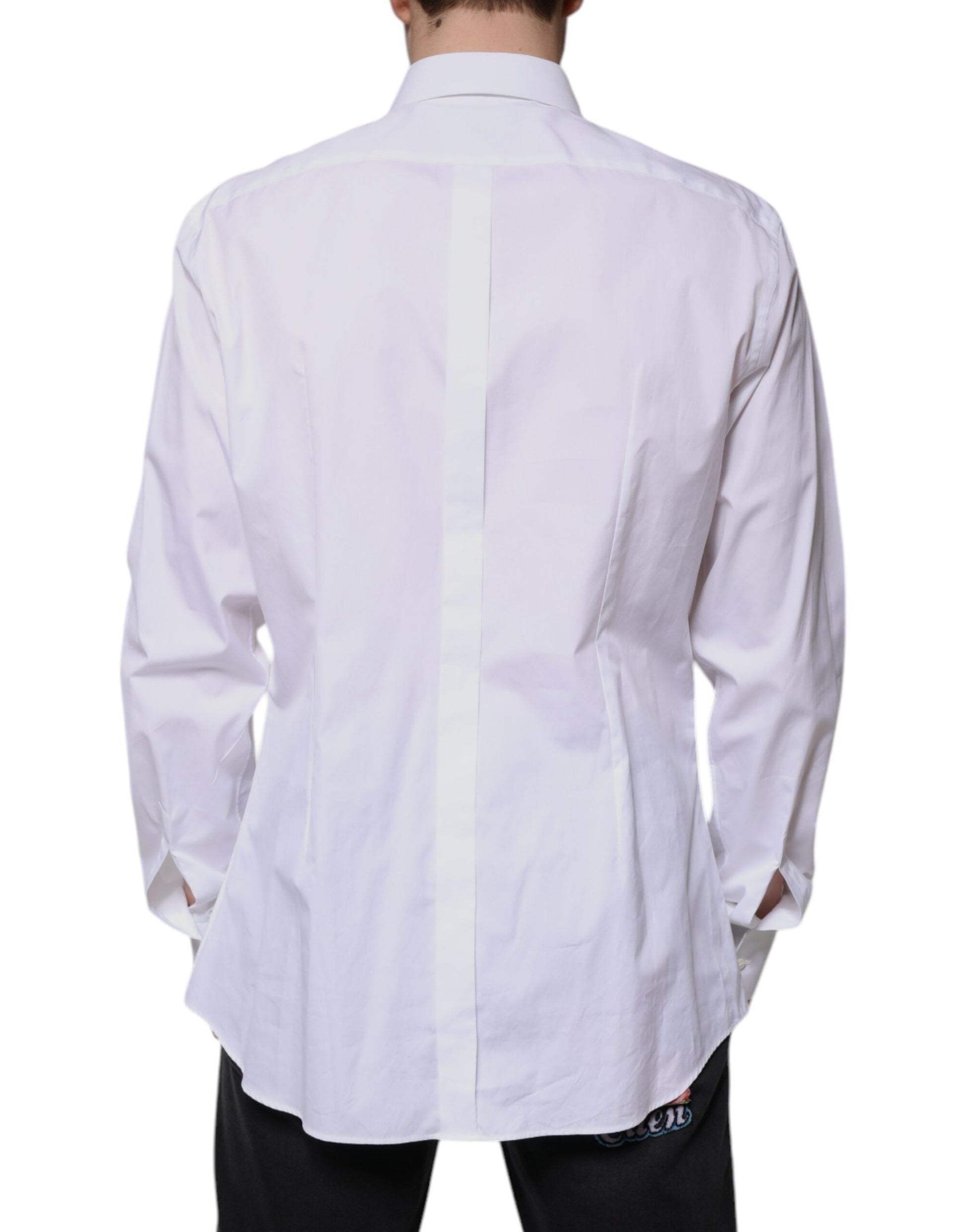 Dolce & Gabbana White Bib Cotton Poplin GOLD Formal Shirt Dolce & Gabbana