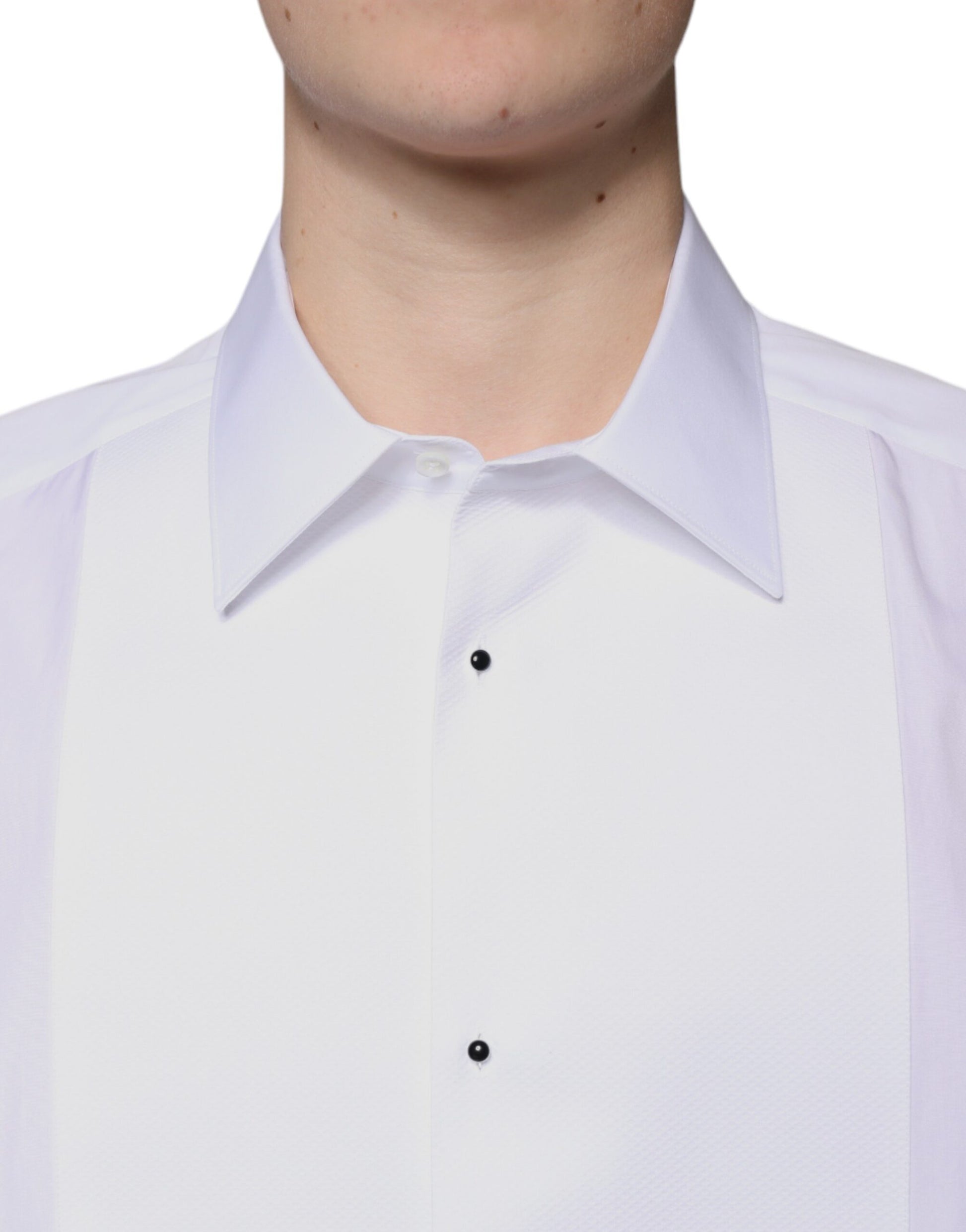 Dolce & Gabbana White Bib Cotton Poplin GOLD Formal Shirt Dolce & Gabbana