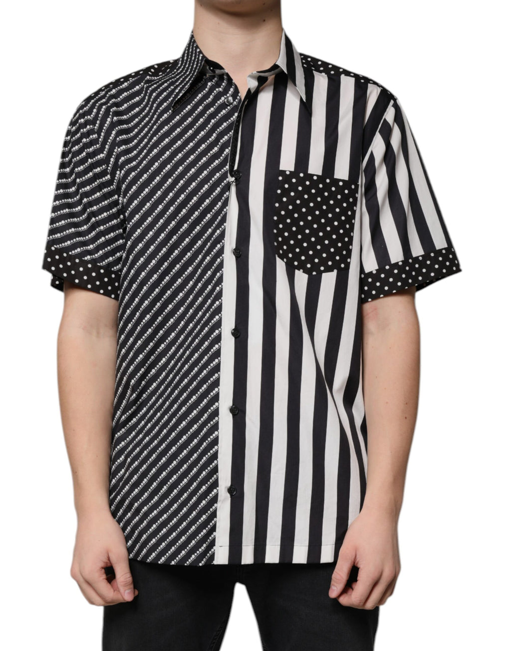 Dolce & Gabbana Black White Striped Button Down Casual Shirt - Eljoys Fashion 