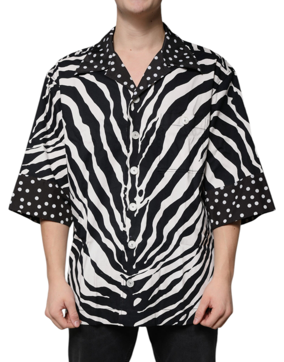 Dolce & Gabbana Black White Zebra Button Down Oversize Shirt - Eljoys Fashion 
