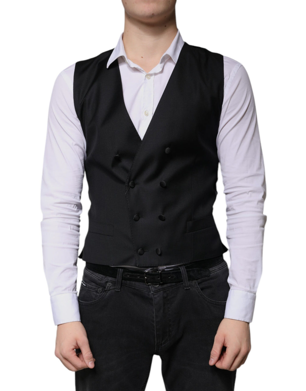 Dolce & Gabbana Black Wool Formal Dress Men Waistcoat Vest - Eljoys Fashion 