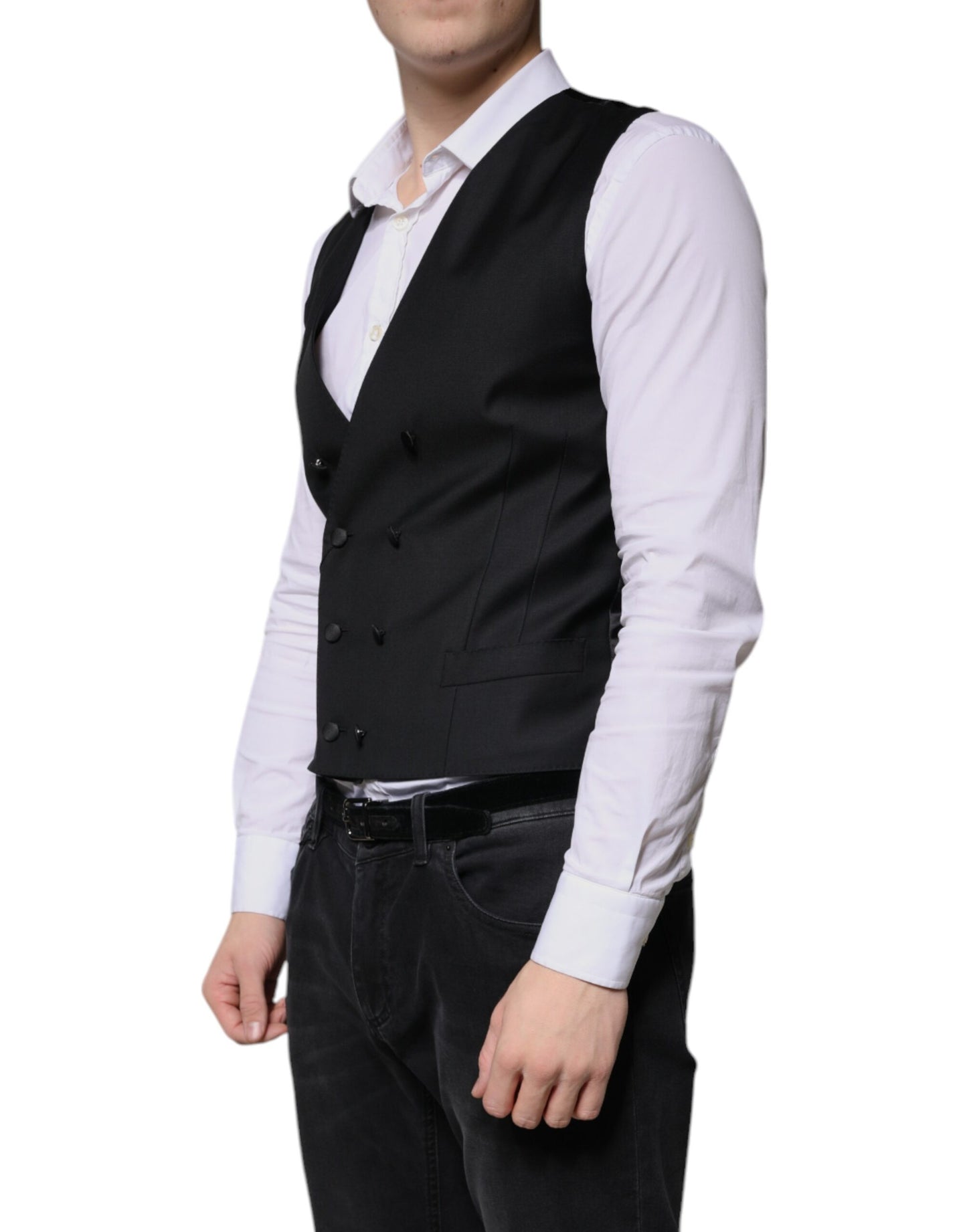 Dolce & Gabbana Black Wool Formal Dress Men Waistcoat Vest Dolce & Gabbana