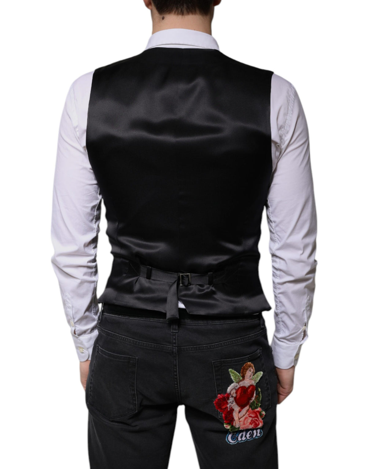 Dolce & Gabbana Black Wool Formal Dress Men Waistcoat Vest - Eljoys Fashion 