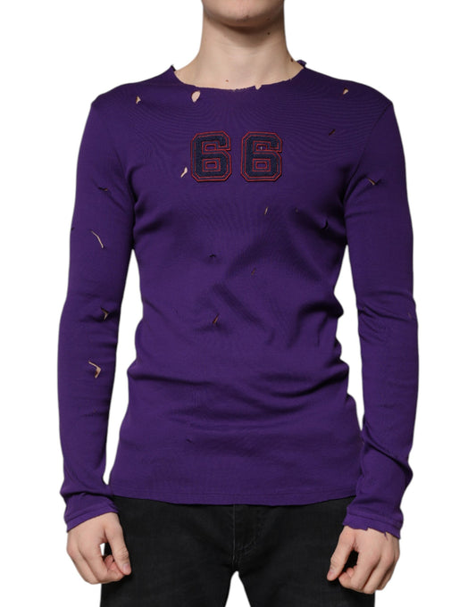Dolce & Gabbana Purple Cotton Round Neck Pullover Men Sweater Dolce & Gabbana