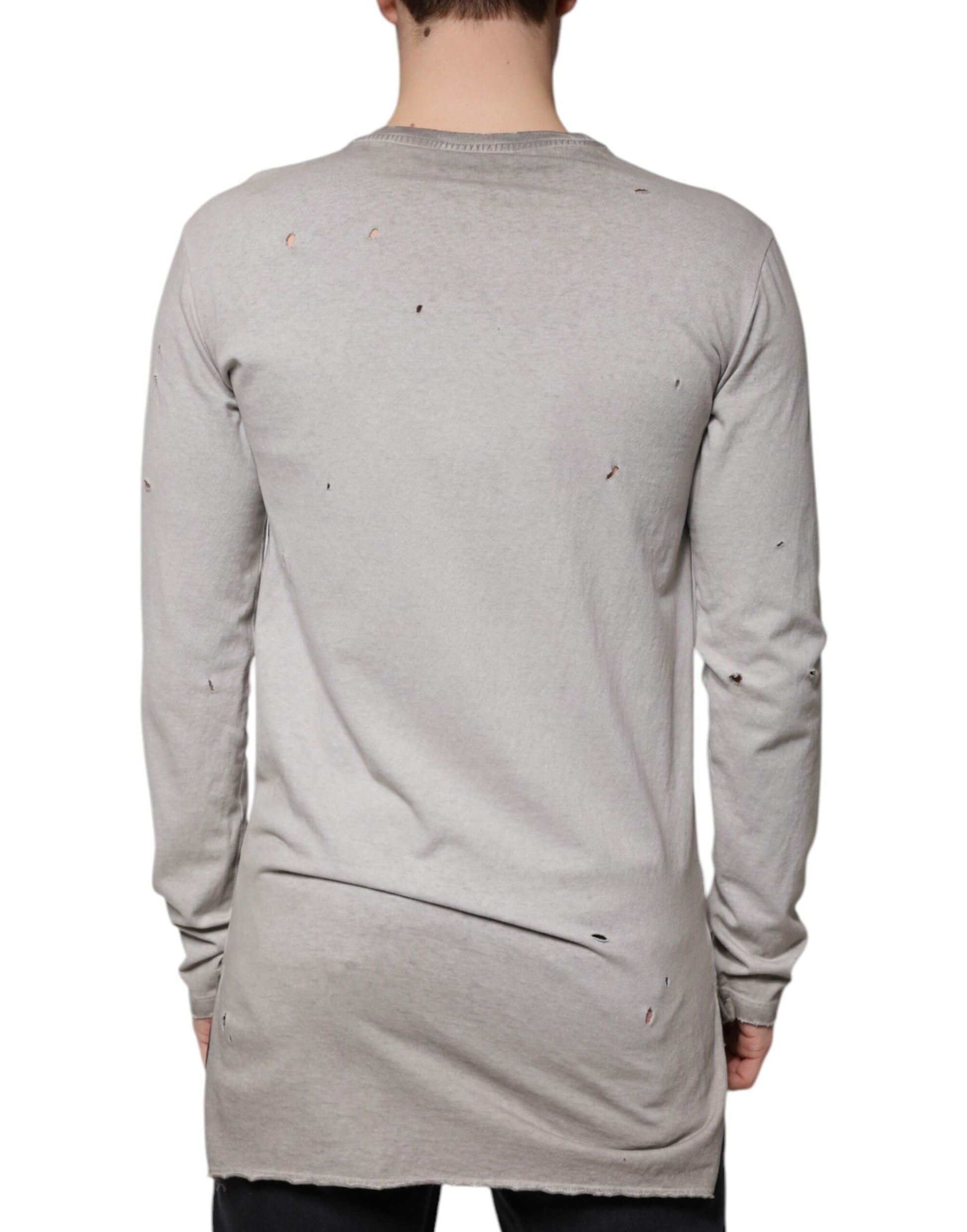 Dolce & Gabbana Gray Printed Cotton Crewneck Pullover Sweater Dolce & Gabbana