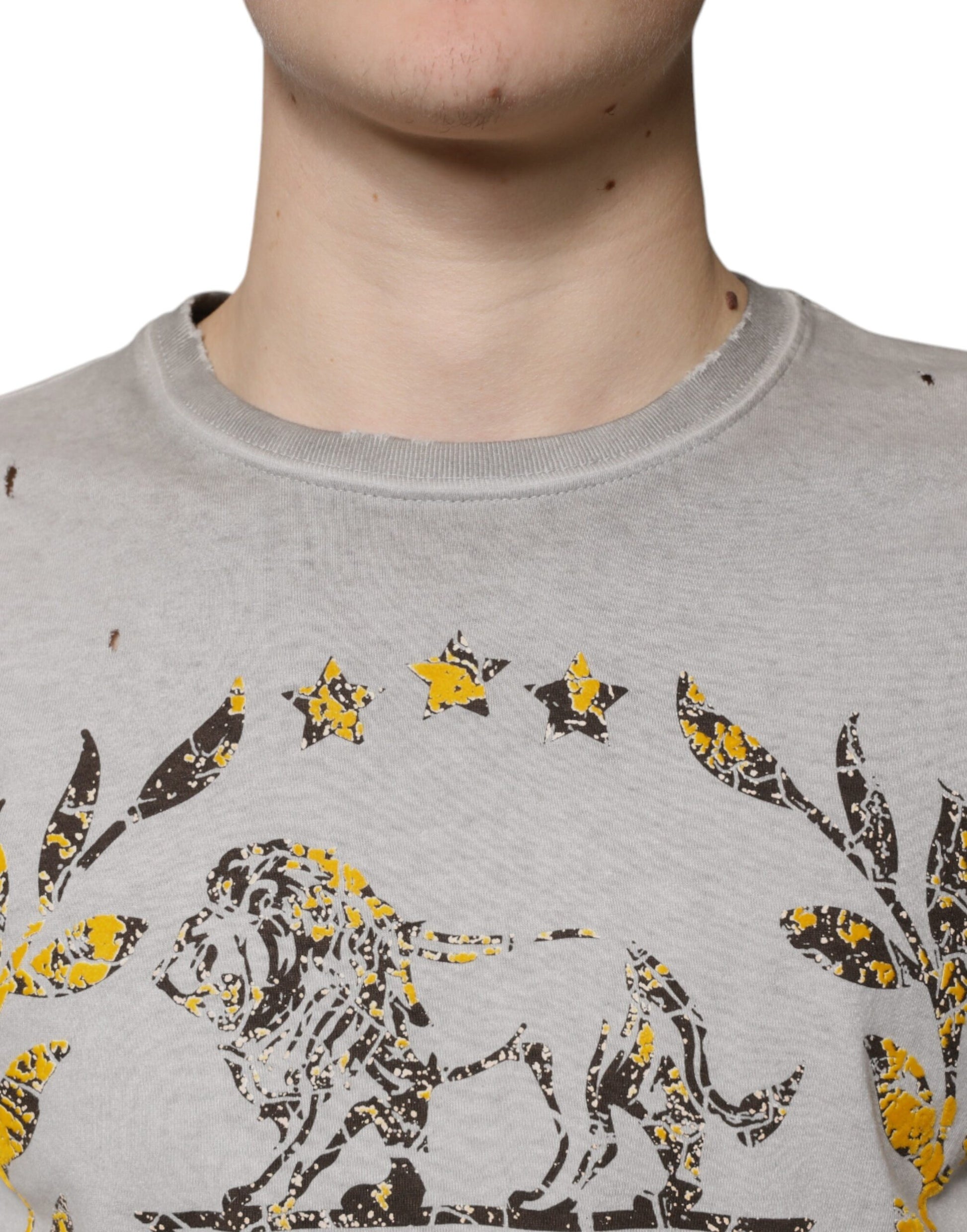 Dolce & Gabbana Gray Printed Cotton Crewneck Pullover Sweater Dolce & Gabbana