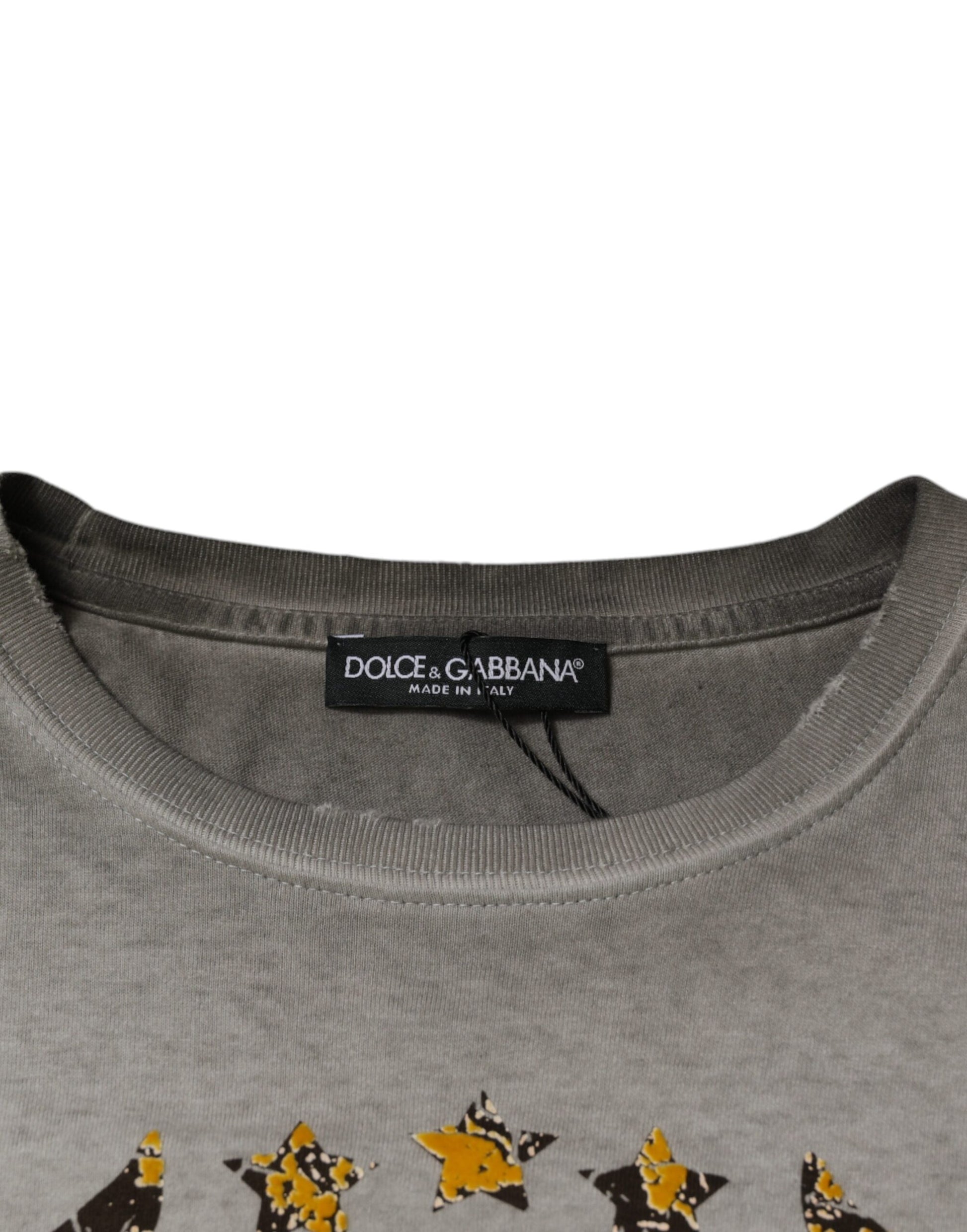 Dolce & Gabbana Gray Printed Cotton Crewneck Pullover Sweater Dolce & Gabbana