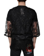 Dolce & Gabbana Black Nylon Floral Lace Crew Neck T-shirt - Eljoys Fashion 