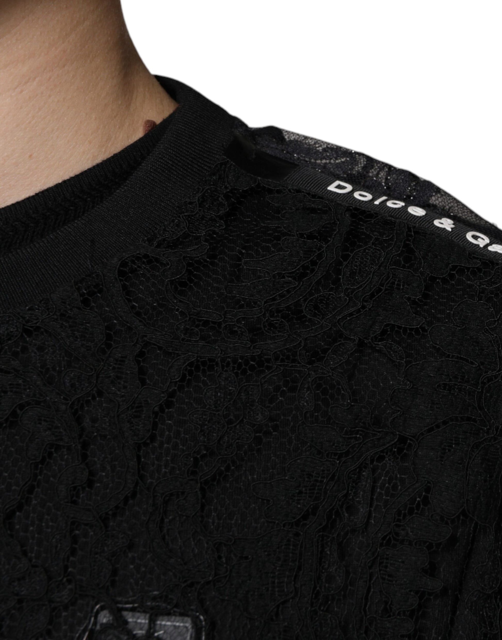 Dolce & Gabbana Black Nylon Floral Lace Crew Neck T-shirt Dolce & Gabbana
