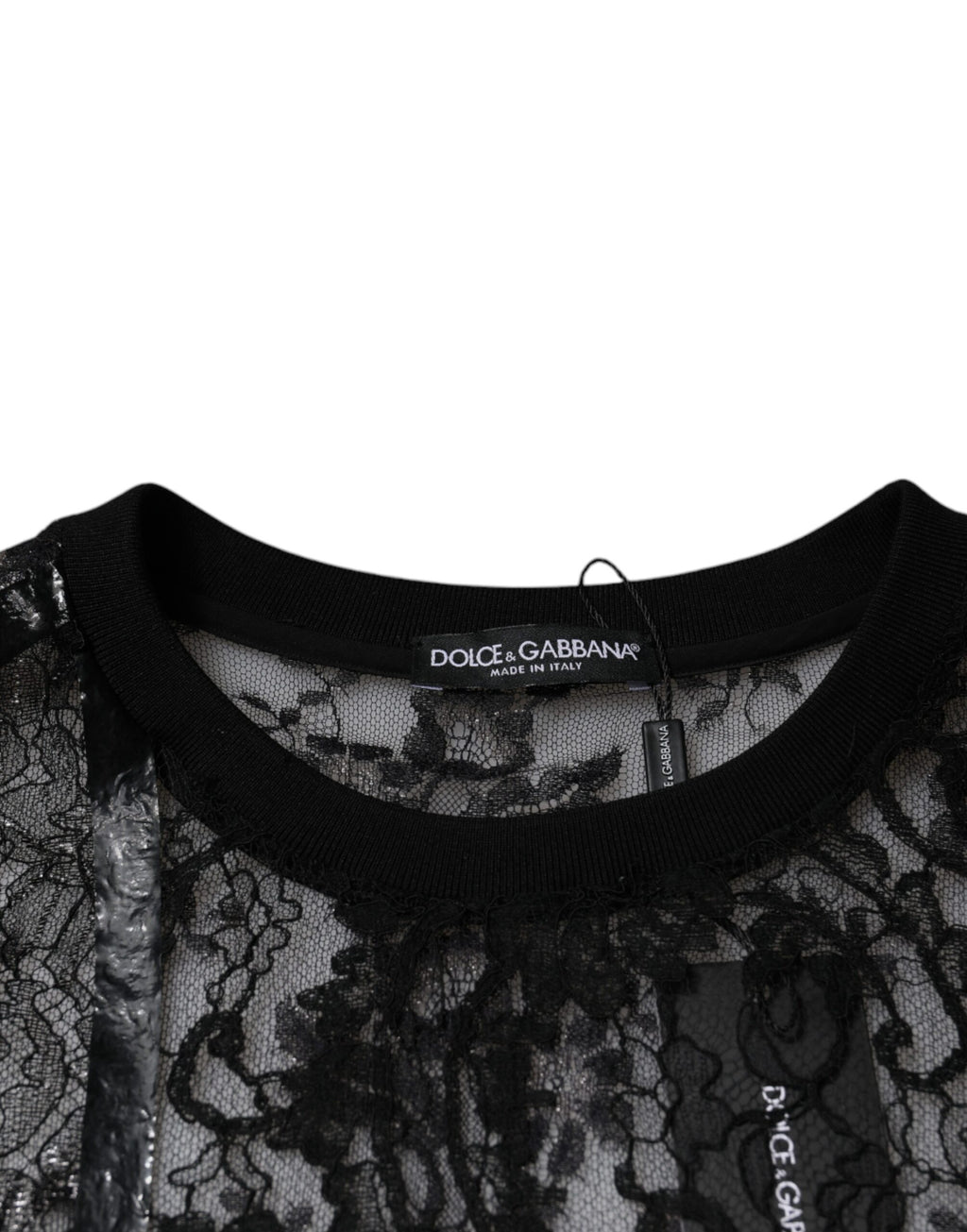 Dolce & Gabbana Black Nylon Floral Lace Crew Neck T-shirt - Eljoys Fashion 