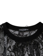 Dolce & Gabbana Black Nylon Floral Lace Crew Neck T-shirt - Eljoys Fashion 