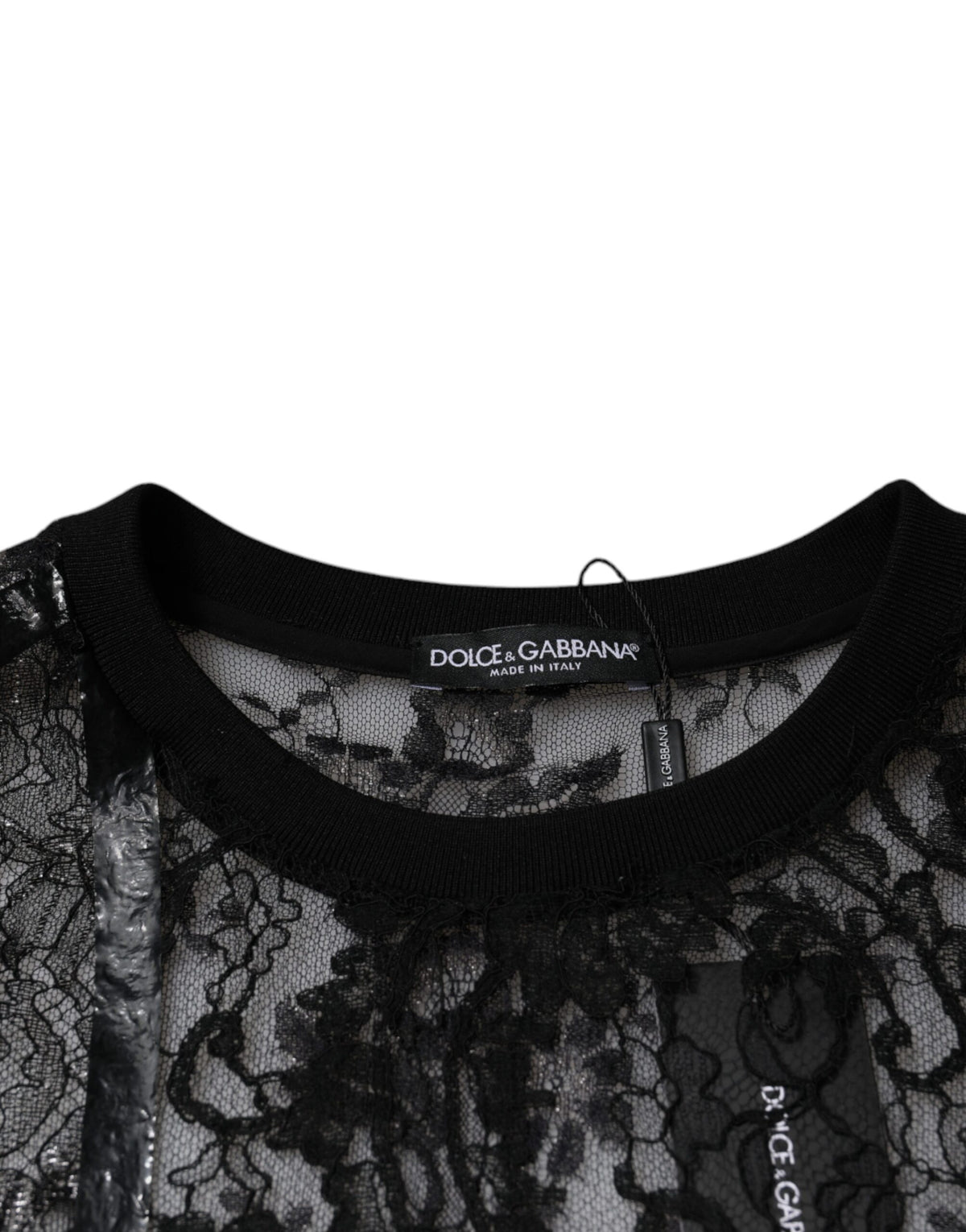Dolce & Gabbana Black Nylon Floral Lace Crew Neck T-shirt - Eljoys Fashion 