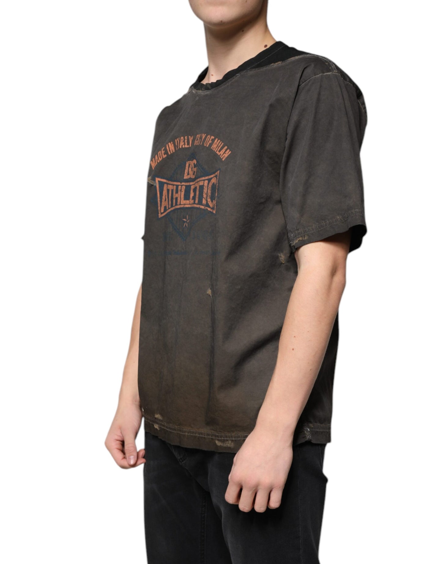 Dolce & Gabbana Brown Graphic Print Cotton Round Neck T-shirt Dolce & Gabbana