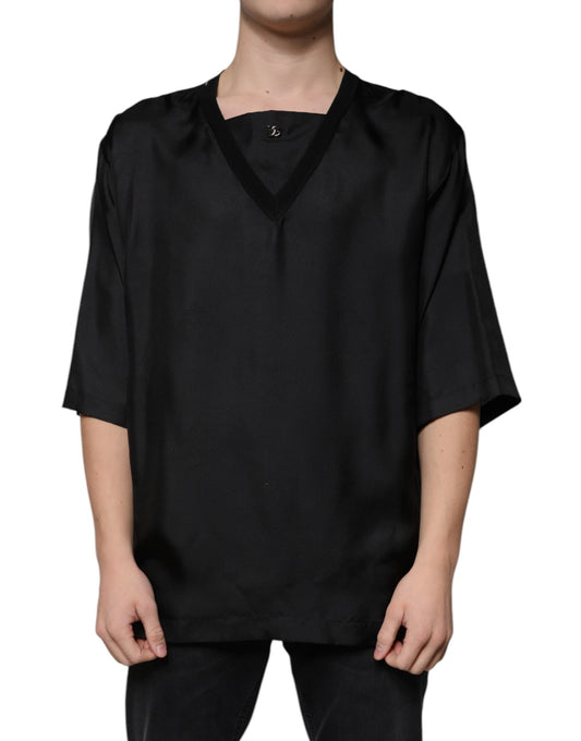 Dolce & Gabbana Black Cotton Square Neck Short Sleeve T-shirt Dolce & Gabbana