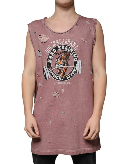 Dolce & Gabbana Brown Cotton Round Neck Sleeveless T-shirt Dolce & Gabbana