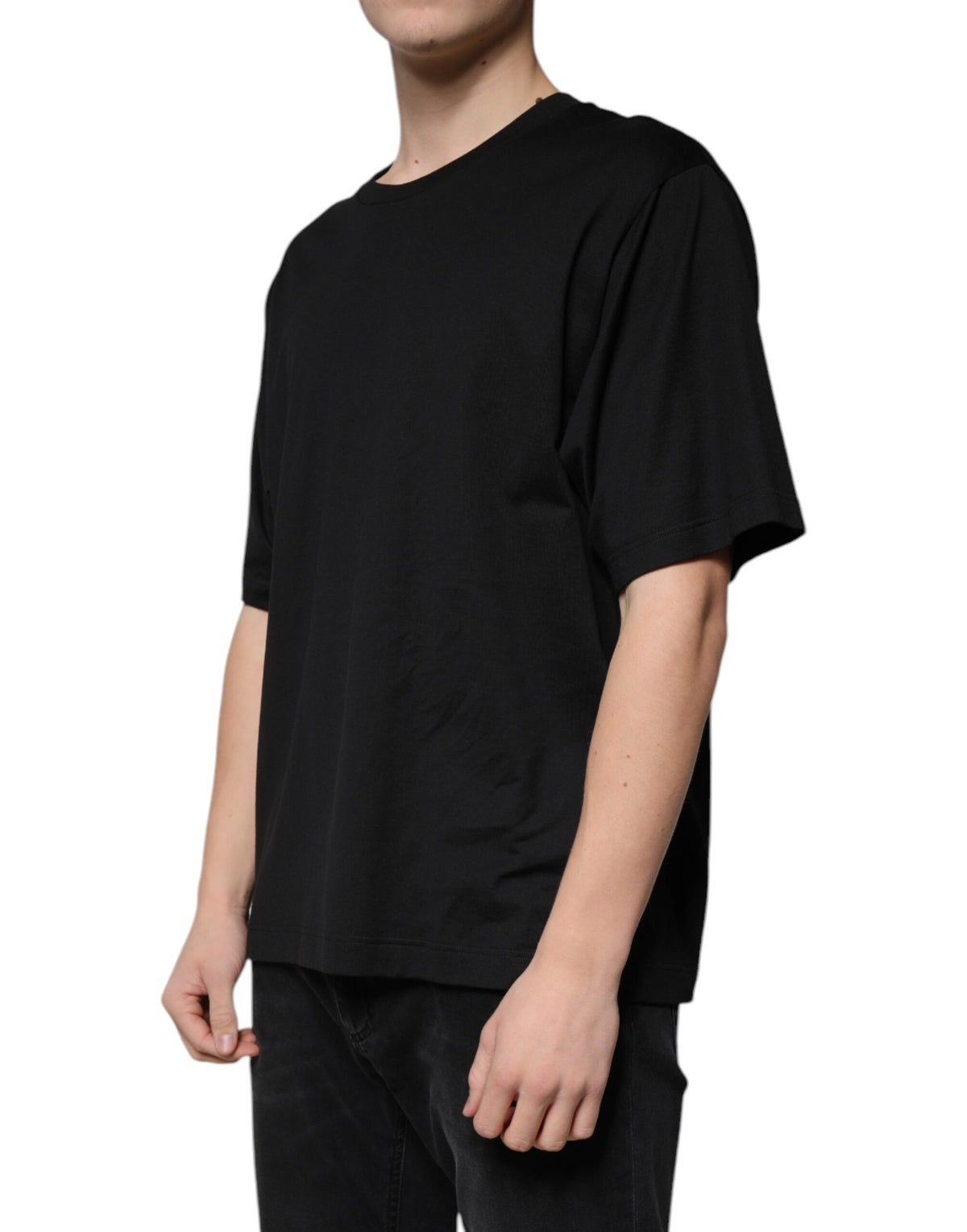 Dolce & Gabbana Black Cotton Crew Neck Short Sleeves T-shirt - Eljoys Fashion 