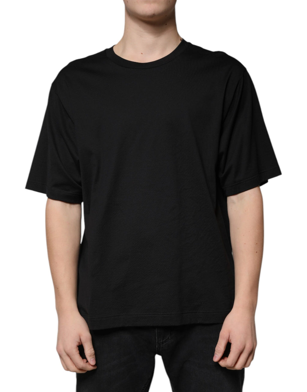 Dolce & Gabbana Black Cotton Crew Neck Short Sleeves T-shirt - Eljoys Fashion 