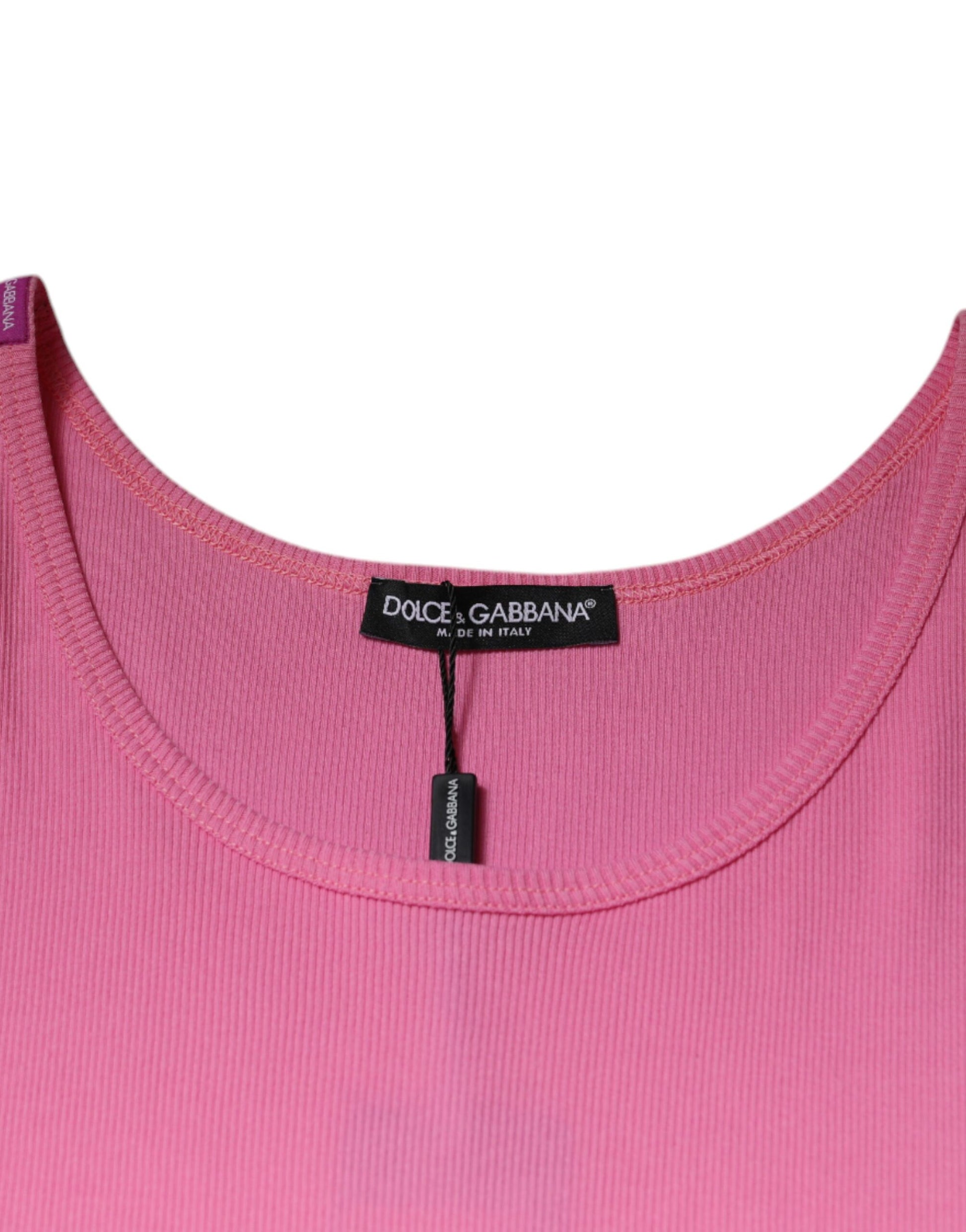 Dolce & Gabbana Pink Cotton Round Neck Sleeveless T-shirt Dolce & Gabbana