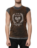 Dolce & Gabbana Brown Cotton Crew Neck Sleeveless T-shirt - Eljoys Fashion 