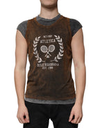 Dolce & Gabbana Brown Cotton Crew Neck Sleeveless T-shirt - Eljoys Fashion 