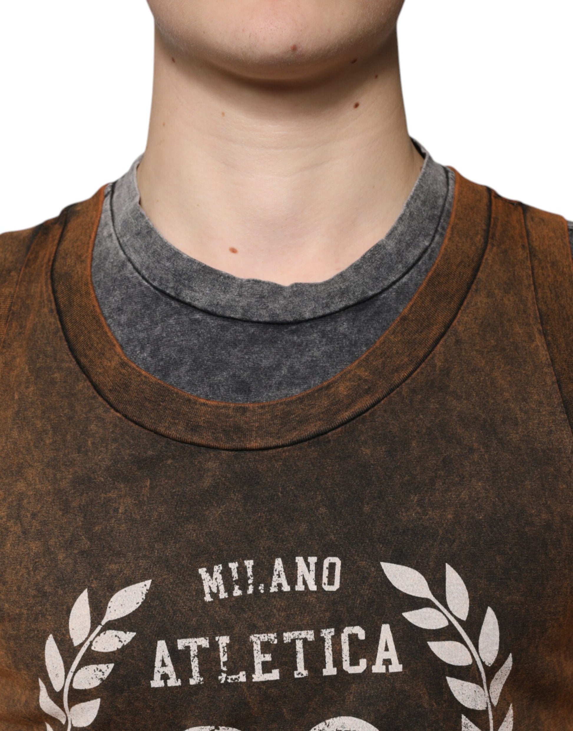 Dolce & Gabbana Brown Cotton Crew Neck Sleeveless T-shirt Dolce & Gabbana